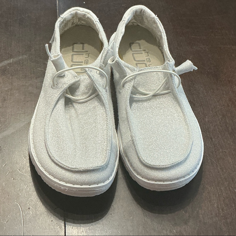 Hey Dude Womens Sparkle White Lace-Up Shoes